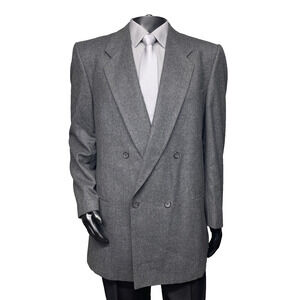 Vtg Dimitri Mens 42L Blazer Grey Double Breasted Wool USA Union Made MCM Classic